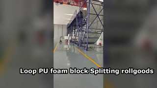 Die automatische Bandmesserführungsmaschine mit Schlaufenschneider spaltet lange PU-Schaumblöcke in Rollenschaum