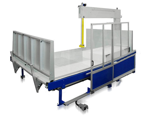 Automatische Schwamm-EVA-Schaum-Schneidemaschine, vertikaler gerader Schaumstoffschneider, rotierender Arbeitstisch